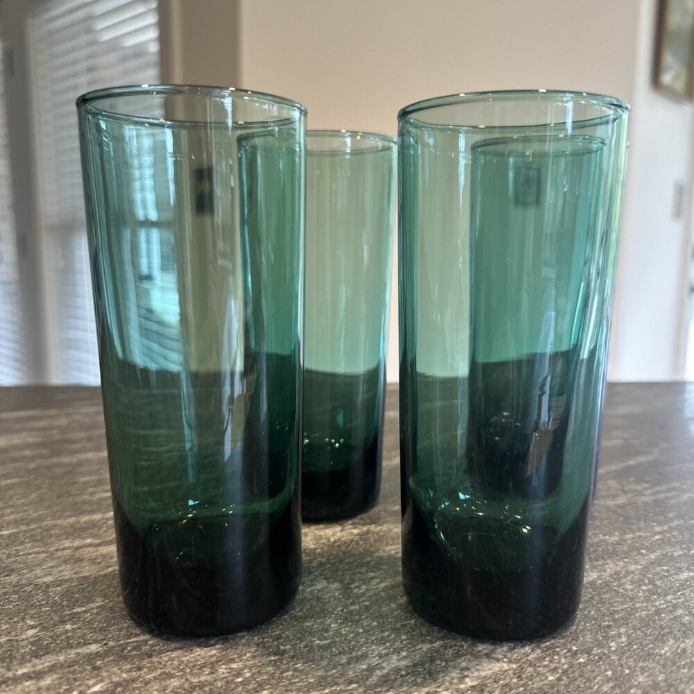 Set of 4 Green Glass Tumblers Vintage Anchor Hocking Mid Century MCM